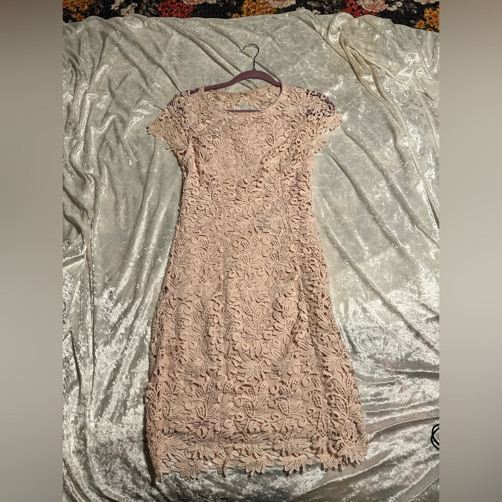 🩵 Lulus blush cotton lace dress with keyhole back. 092 - Picture 8 of 11